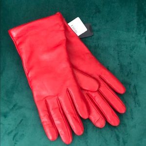 Genuine Red Leather Cashmere lines tech gloves